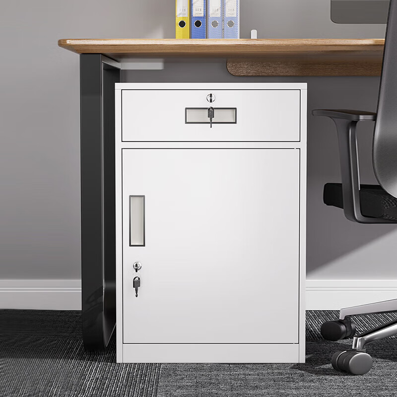 锦北铁皮文件柜矮柜办公室储物柜档案资料柜桌下抽屉柜灰白单门高清大图