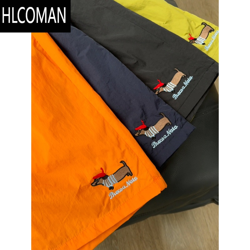 HLCOMAN腊肠小狗刺绣短裤男款夏季多巴胺速干运动裤子冰丝休闲沙滩五分裤