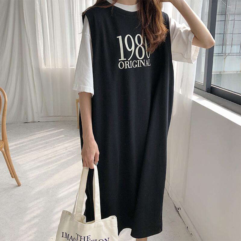 胸围120风慵懒连衣裙背心裙港味T恤裙胖MM160斤潮黑(不括打底T恤均