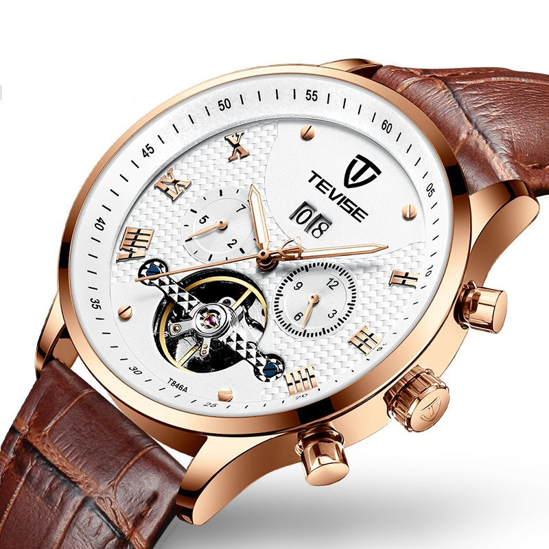 瑞士tevise特威斯品牌男士手表全自动多功能男表防水机械表简约时尚