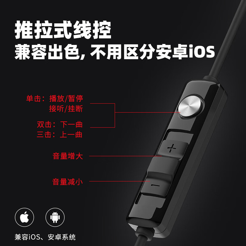 漫步者 HECATE GM360有线游戏耳机入耳式降噪双动圈 3.5mm接口 黑红+安卓Type-c转接线高清大图