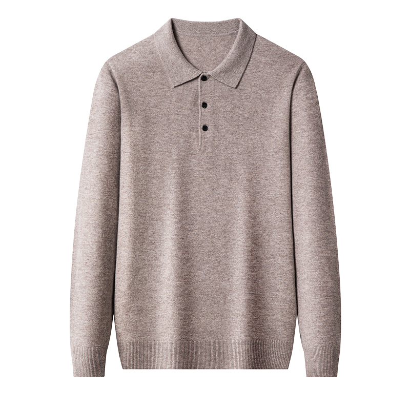 恒源祥羊毛衫男士春秋季翻领毛衣100纯羊毛针织衫打底衫红色上衣