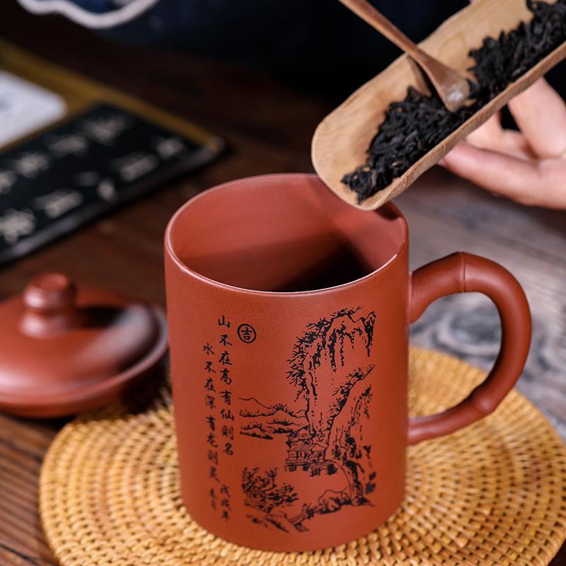 家柏饰(CORATED)紫砂杯家用大容量水杯办公室带盖杯原矿泡茶杯老紫泥主人杯200011