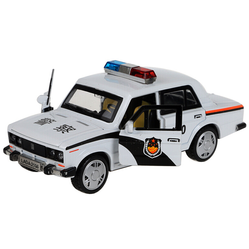 华一儿童玩具合金车汽车模型警车玩具车模型铁车带声音灯光回力汽车