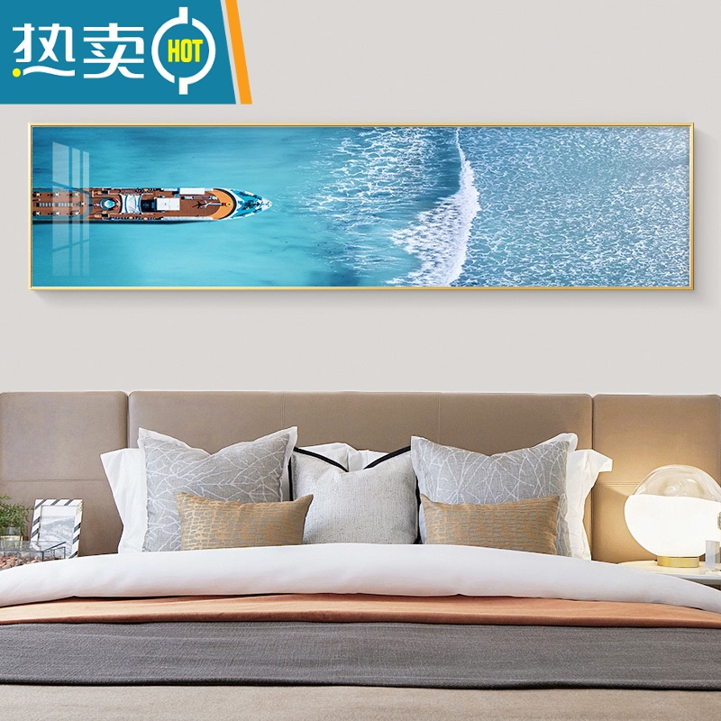 敬平现代简约卧室装饰画主卧温馨床头挂画大气海景横幅壁画抽象客厅画装饰画高清大图