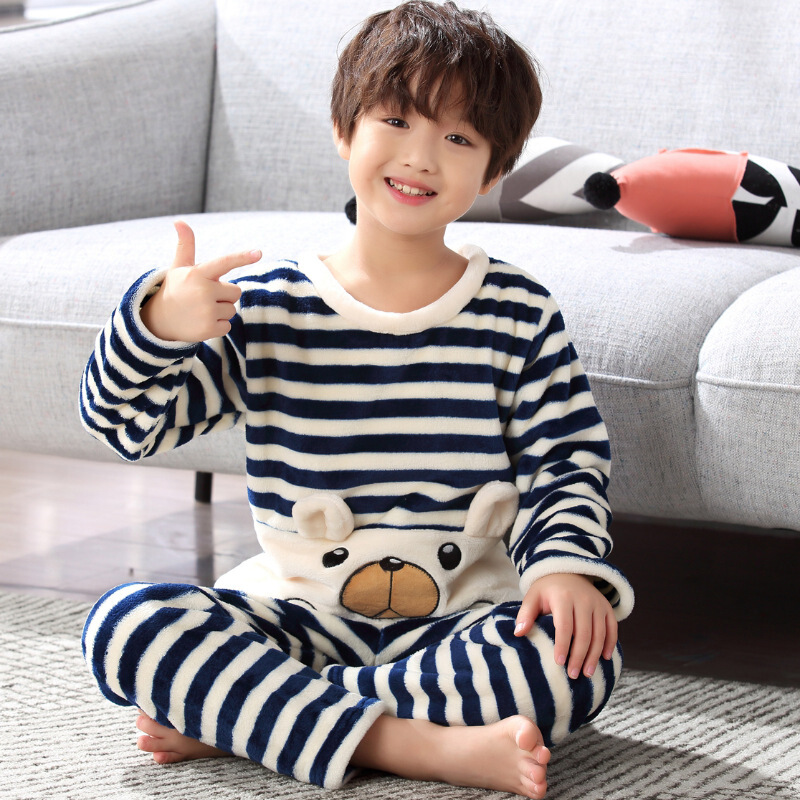 迪鲁奥diluao冬上新小孩子穿的睡衣儿童男孩冬季款珊瑚绒加厚法兰绒
