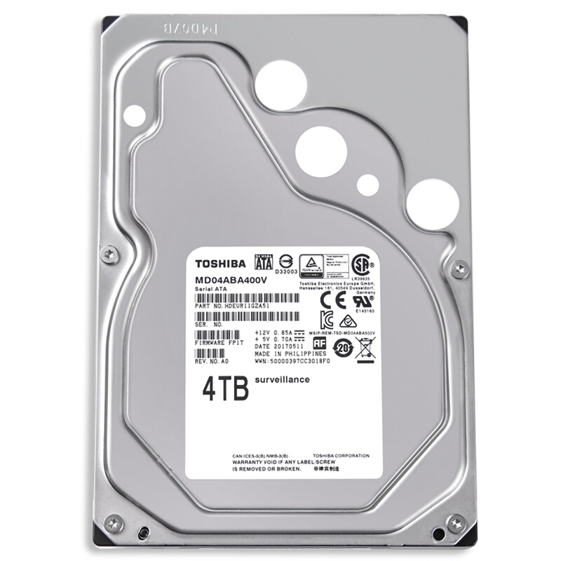 东芝(TOSHIBA) 4TB 5400转128M SATA3 监控级硬盘 MD04ABA400V