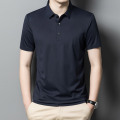 2024夏季桑蚕丝无痕短袖T恤男冰丝polo衫商务半袖休闲男装薄体恤 藏青色 180/XL
