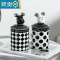 敬平熊公仔牙签盒家用陶瓷牙签筒牙线棉签收纳盒罐创意黑白棋盘牙签桶 魔方-条纹黑色