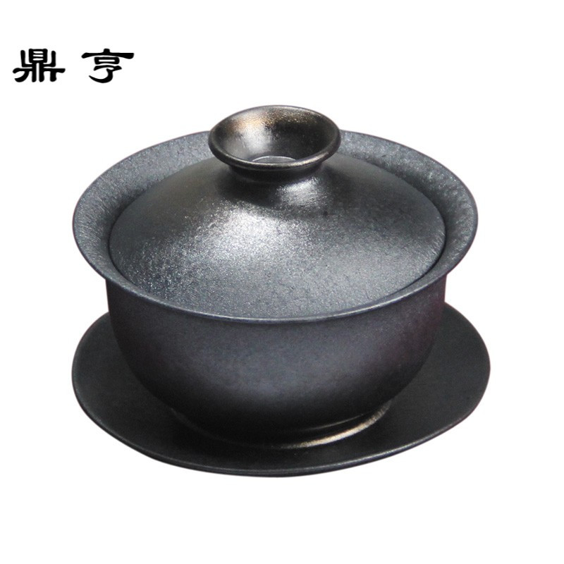 鼎亨纯手工黑金鎏金窑变盖碗的功夫茶具大号三才茶碗带盖茶杯