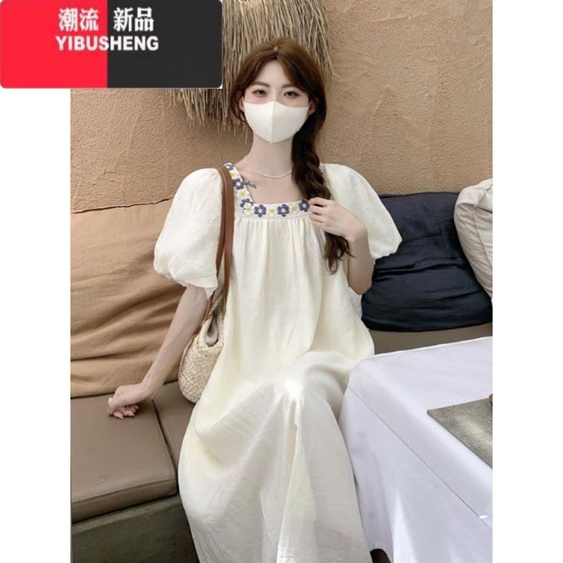 YIBUSHENG大码法式短袖连衣裙女季遮肉显瘦宽松长裙微胖MM苹果型身材裙子图片