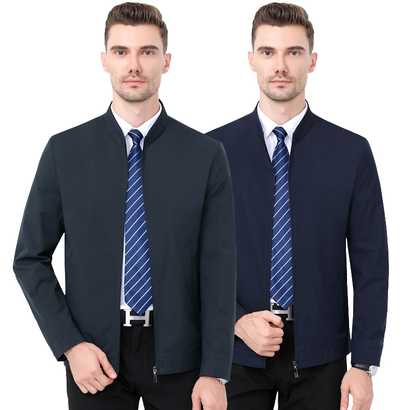 免费试穿 2026春秋季新款夹克男翻领拉链政务茄克免烫夹克衫青中年男士外套夹克男商务休闲翻领中老年领导干部茄克衫大码男装高清大图