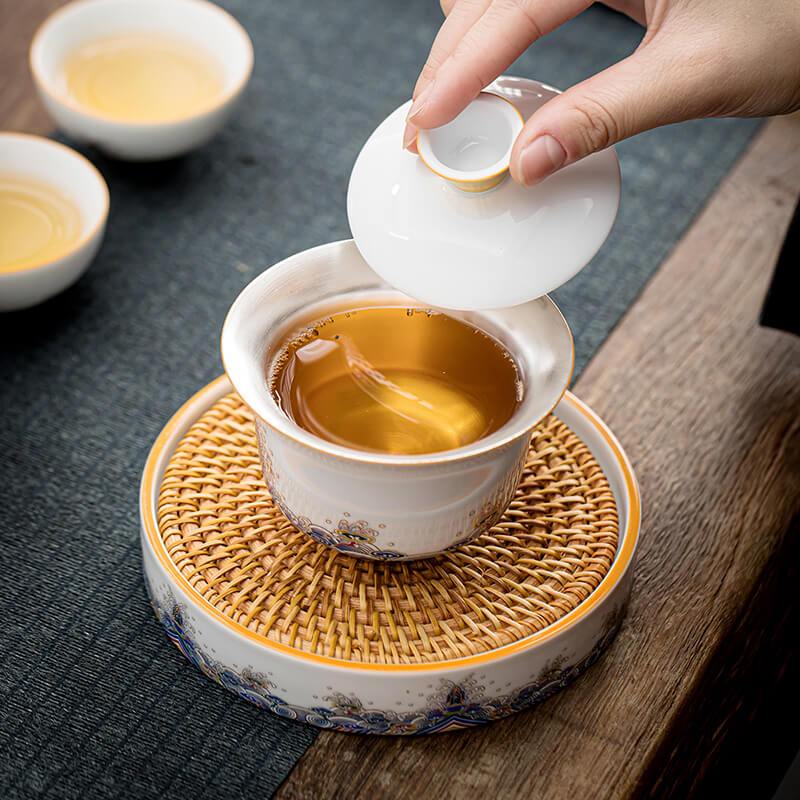 領藝 皇家御品三才盖碗茶杯大号泡茶功夫茶碗 皇家御品鎏银盖碗