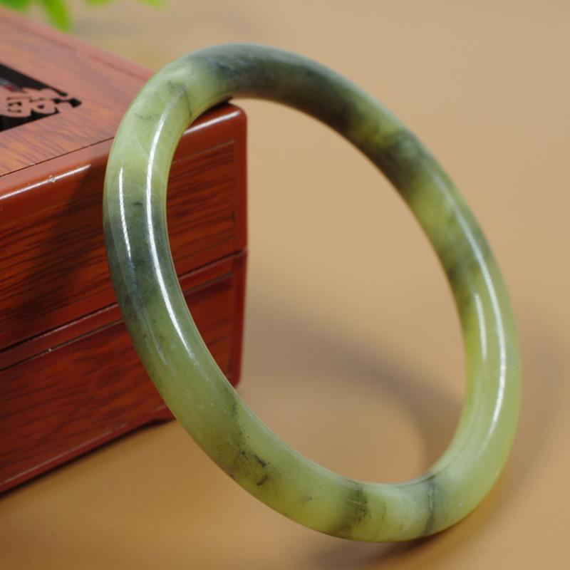 岫玉水墨飘花细条手镯镯子岫玉玉镯浅绿色冰种岫玉a货岫岩玉手镯