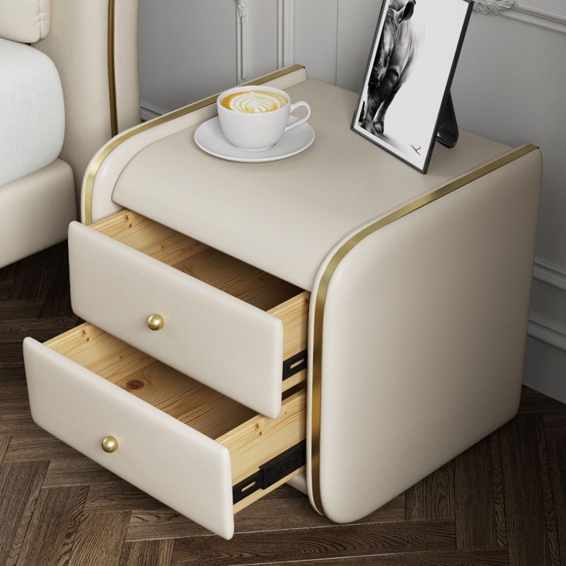 意式轻奢极简床头柜网红ins风卧室实木皮床边柜简约现代