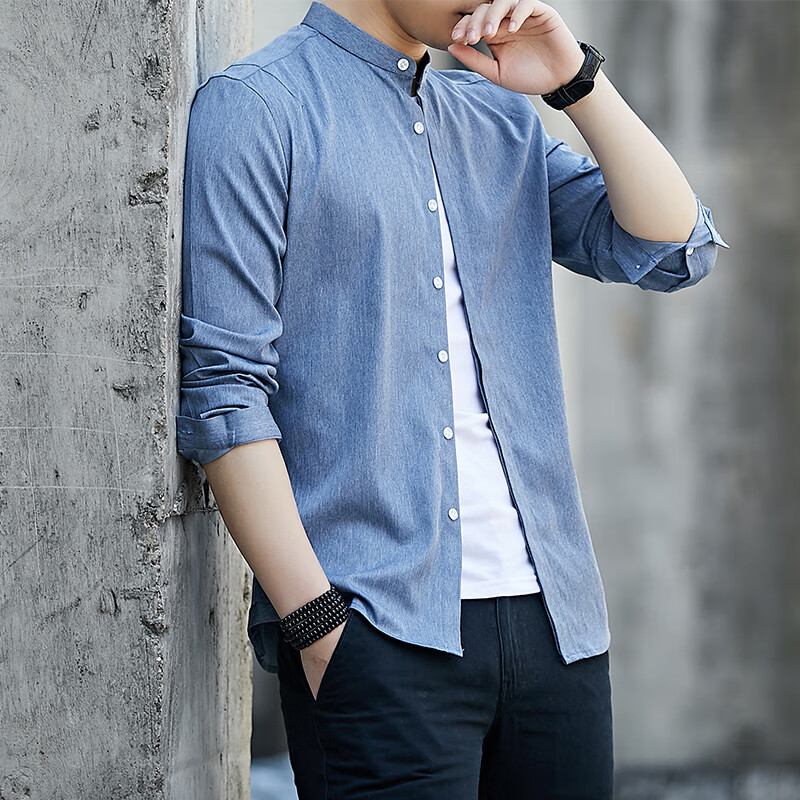 罗蒙衬衫男长袖年秋冬立领男士衬衣lz视频