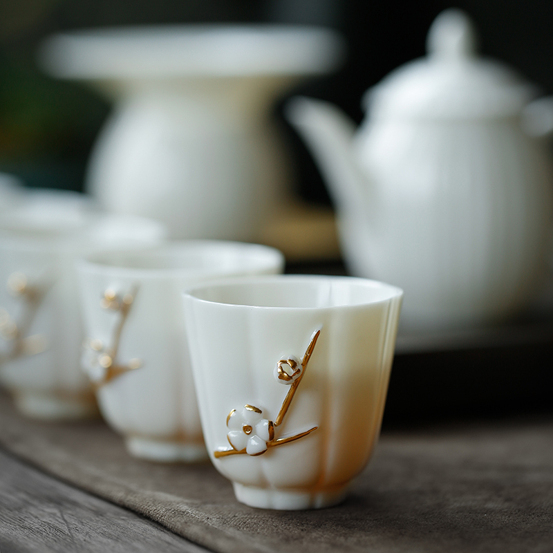 苏氏陶瓷 SUSHI CERAMICS 非遗大师茶具陈德强老师纯手工描金羊脂玉白瓷诗文茶壶茶杯功夫茶具套装礼盒