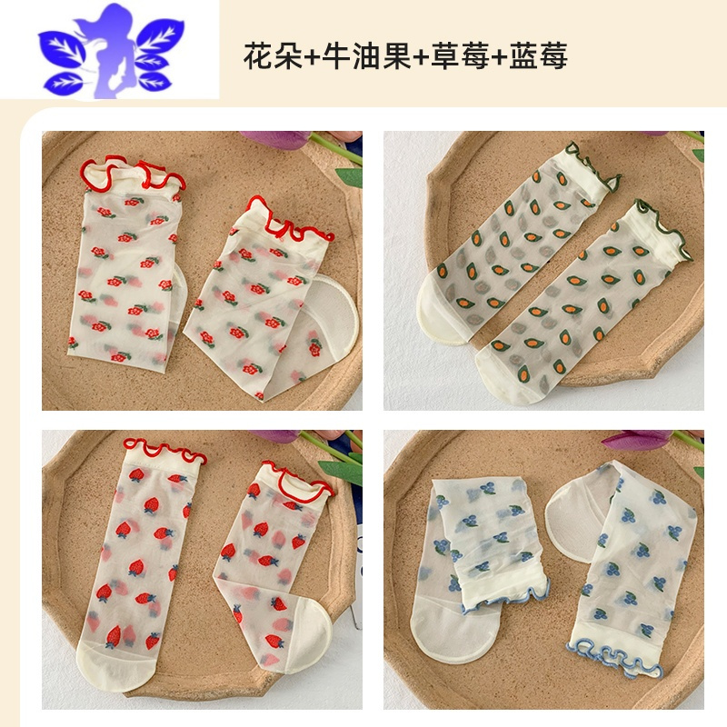 Ideamini透明玻璃丝水晶袜子女中筒袜夏季薄款设计感女小众夏天可爱凉鞋袜袜子