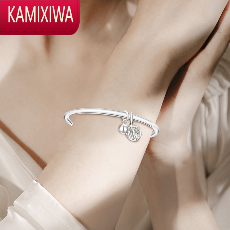 kamixiwas9999足银手镯女年轻款ins国风银饰闭口轻奢银镯子情人节女友