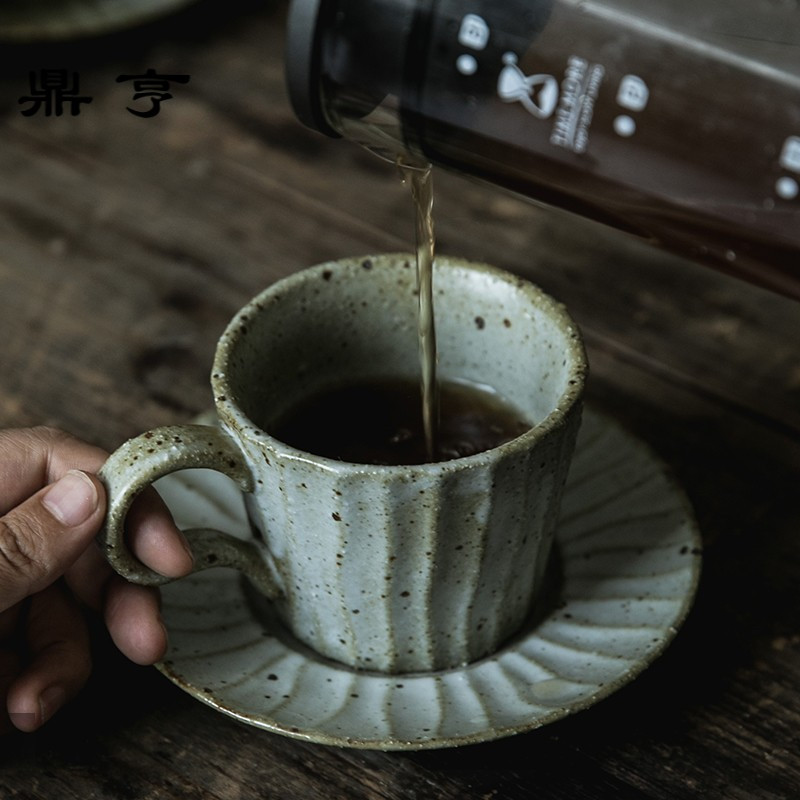 鼎亨绘市集 复古粗陶马克杯牛奶杯 咖啡杯碟套装 男女情侣水杯早