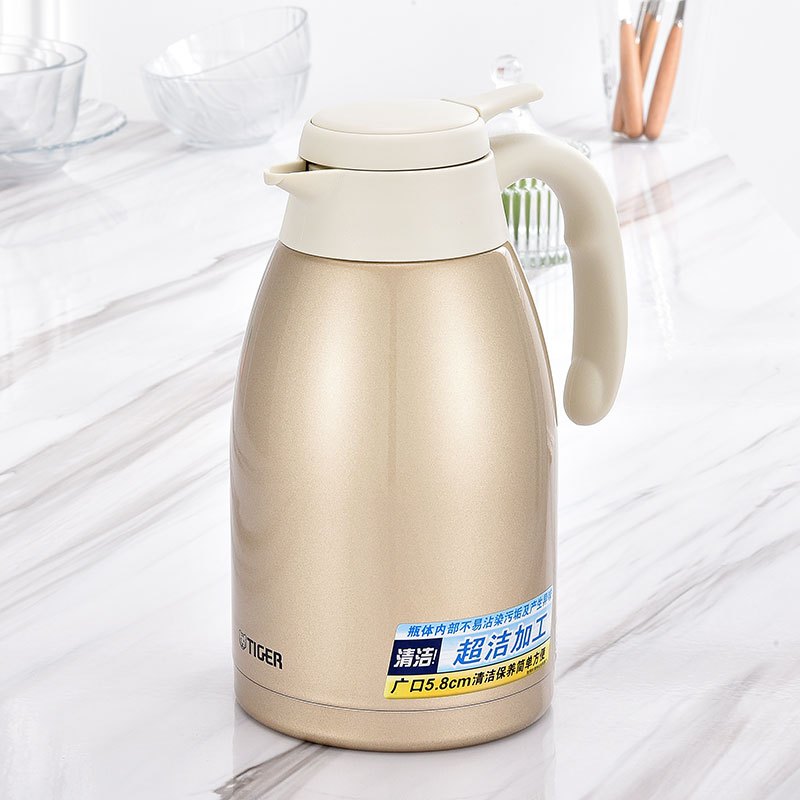 虎牌（tiger）不锈钢真空保温壶 PWL-A16C 1.6L 香槟金NN 家用压杆式热水瓶 大容量旅行保温桶