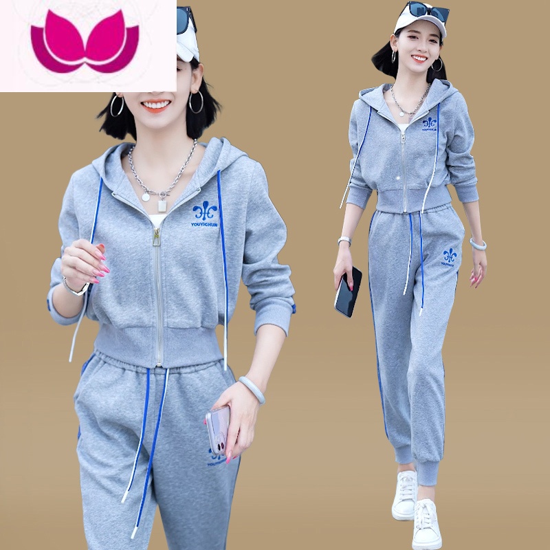七斓卫衣套装女2023新款减龄显瘦时尚气质休闲运动服女装套 XL 灰色套装