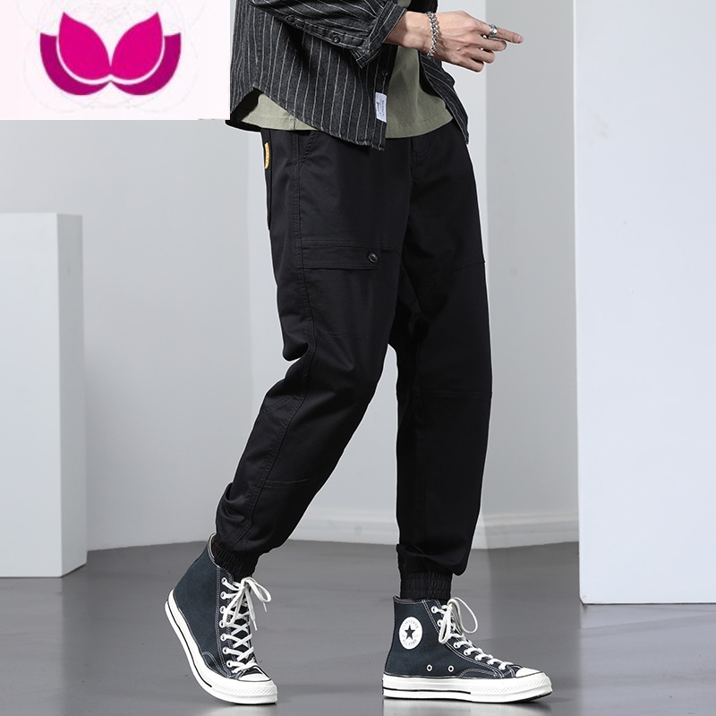 七斓工装裤男士2023春季新款运动款休闲裤九分裤潮牌束脚裤男裤子