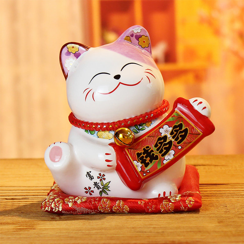 猫摆件小号发财猫店铺开业创意礼品收银台陶瓷日本存钱储蓄罐 三维工匠 4.5寸钱多多白色猫高清大图