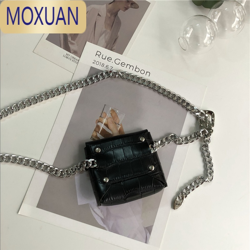 MOXUAN朋克风金属腰链腰包韩版可拆卸腰带小包包装饰链条小方包ins潮