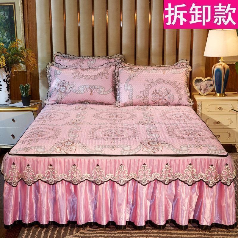 家柏饰(CORATED)冰丝凉席床裙款三件套1.8m2米软席子空调席1.5机洗可水洗折叠夏季 凉席拆卸款塞洛华庭 1.8*2.2m床
