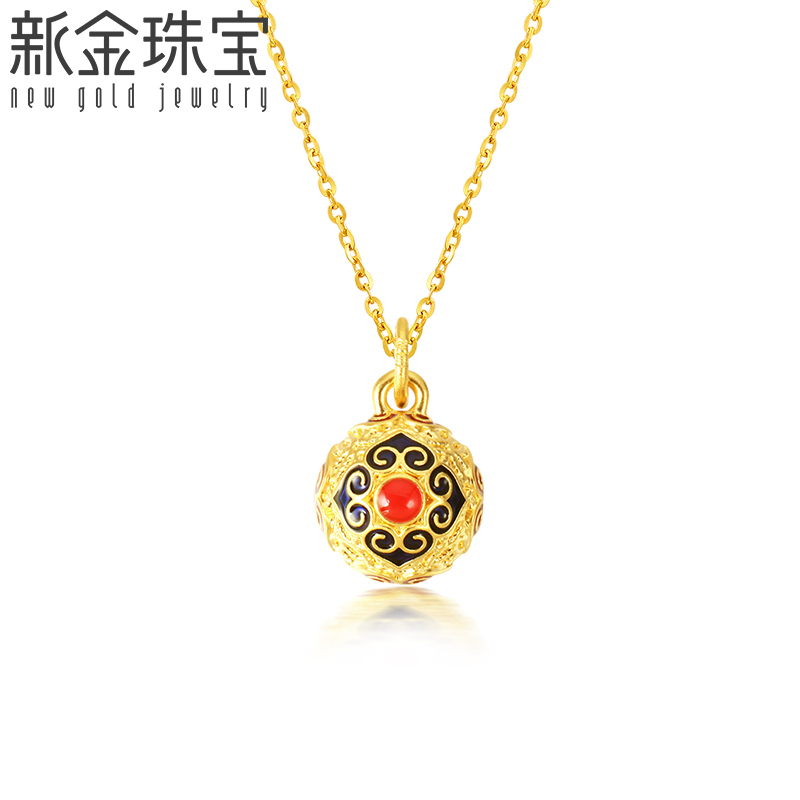 新金珠宝 黄金如意纹金珠吊坠 珐琅国潮风挂坠5D硬金首饰七夕礼物1042