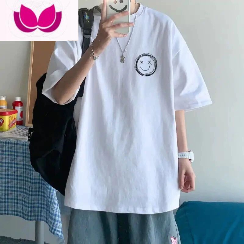 七斓2022男士短袖t恤潮流宽松五分袖潮牌男生短袖上衣港风