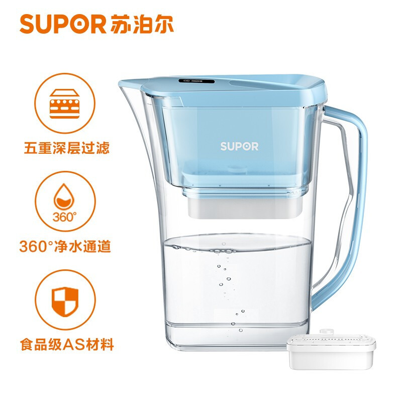 苏泊尔(SUPOR)过滤净水器 家用滤水壶 自来水过滤器净水壶 J-UF01(蓝色)一壶一芯