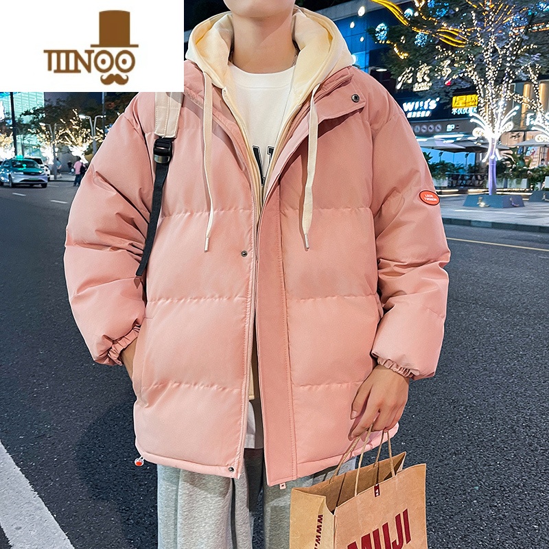 YANXU假棉衣男士2023新款潮牌宽松百搭加绒加厚连帽外套棉服 4XL180-200斤可穿 粉色