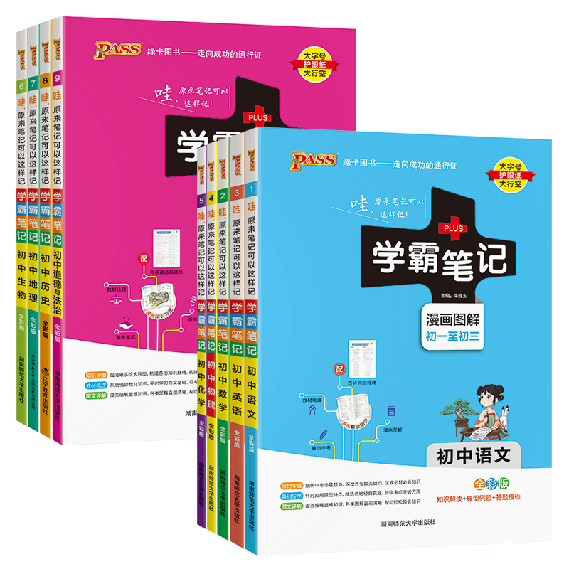 25版: 语数英物化 5本套装. 初中通用 [正版]2025版PASS学霸笔记初中全套9本语文数学英语物理化学生物地理道