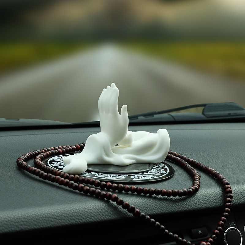 摆件佛手观音手汽车摆件车内装饰用品佛像三维工匠上釉送莲花垫佛珠