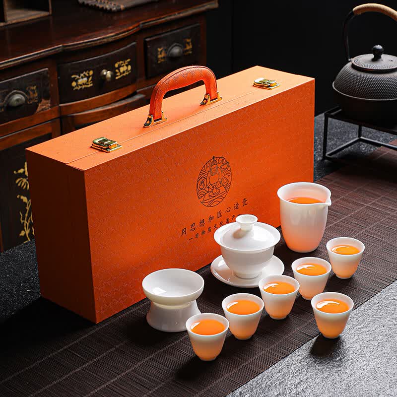 拓牌10头亮光羊脂玉瓷吉祥杯(盖碗)高清大图