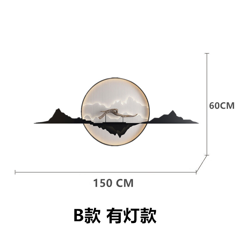 新中式山水壁饰墙饰酒店客厅墙面装饰电视墙沙发背景墙玄关挂件 三维工匠 带光源150*60cm高清大图