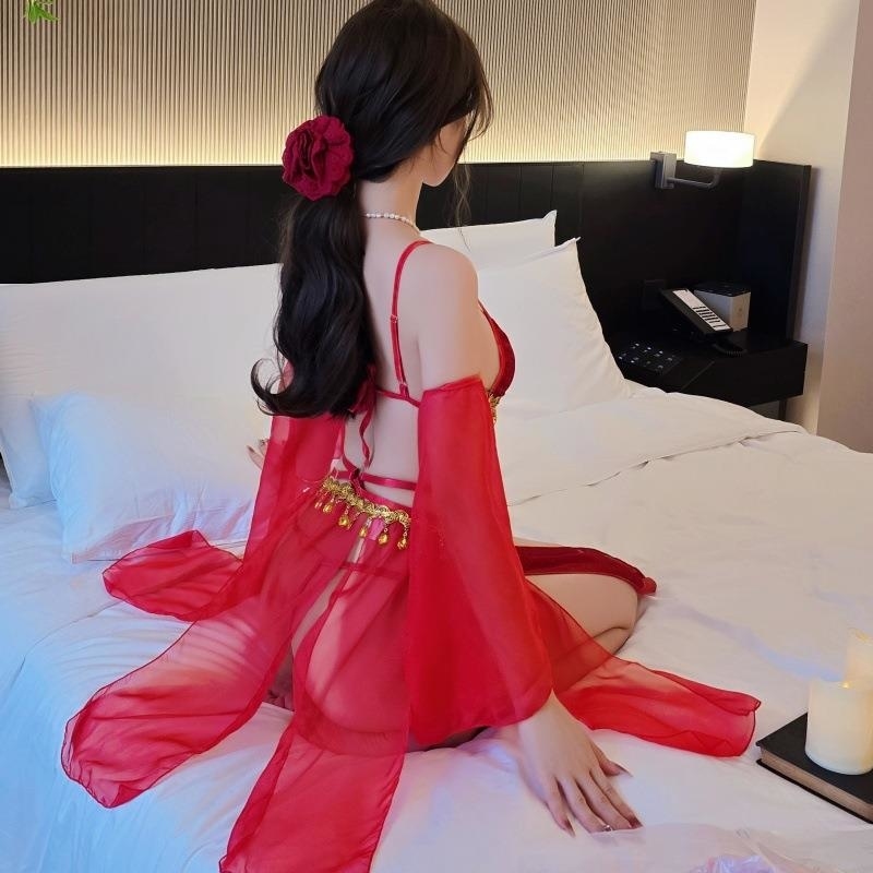 长夜漫漫情趣内衣性感绑带古风复古肚兜女汉服蕾丝连衣裙套装1546 红色 均码(80-130斤)