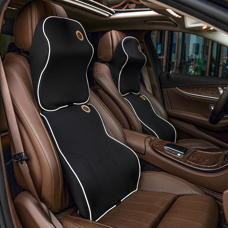 黑色小头枕汽车头枕腰靠颈枕靠枕记忆棉护腰靠背垫套装车载汽车装饰