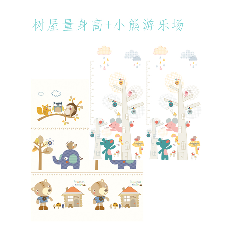 宝宝爬行垫加厚婴儿客厅家用可折叠儿童爬爬垫无味拼接泡沫 双面折叠:树屋量身高+小熊游乐场 200CM*180CM*1CM