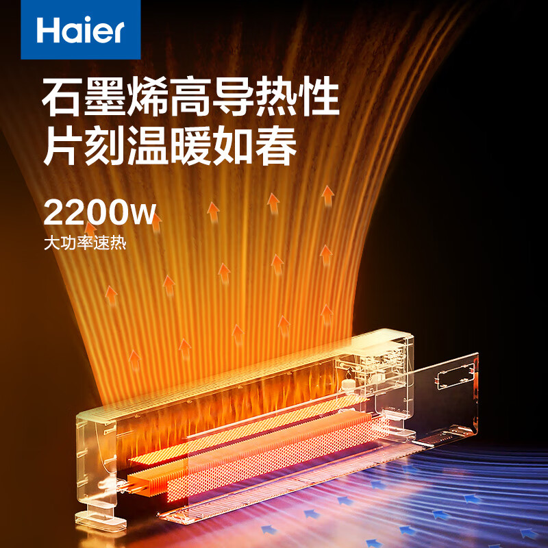 海尔(Haie)石墨烯踢脚线取暖器家用2200W功率电暖器移动地暖大面积速热移动地暖烤火炉HNK-S2223A(遥控款)高清大图