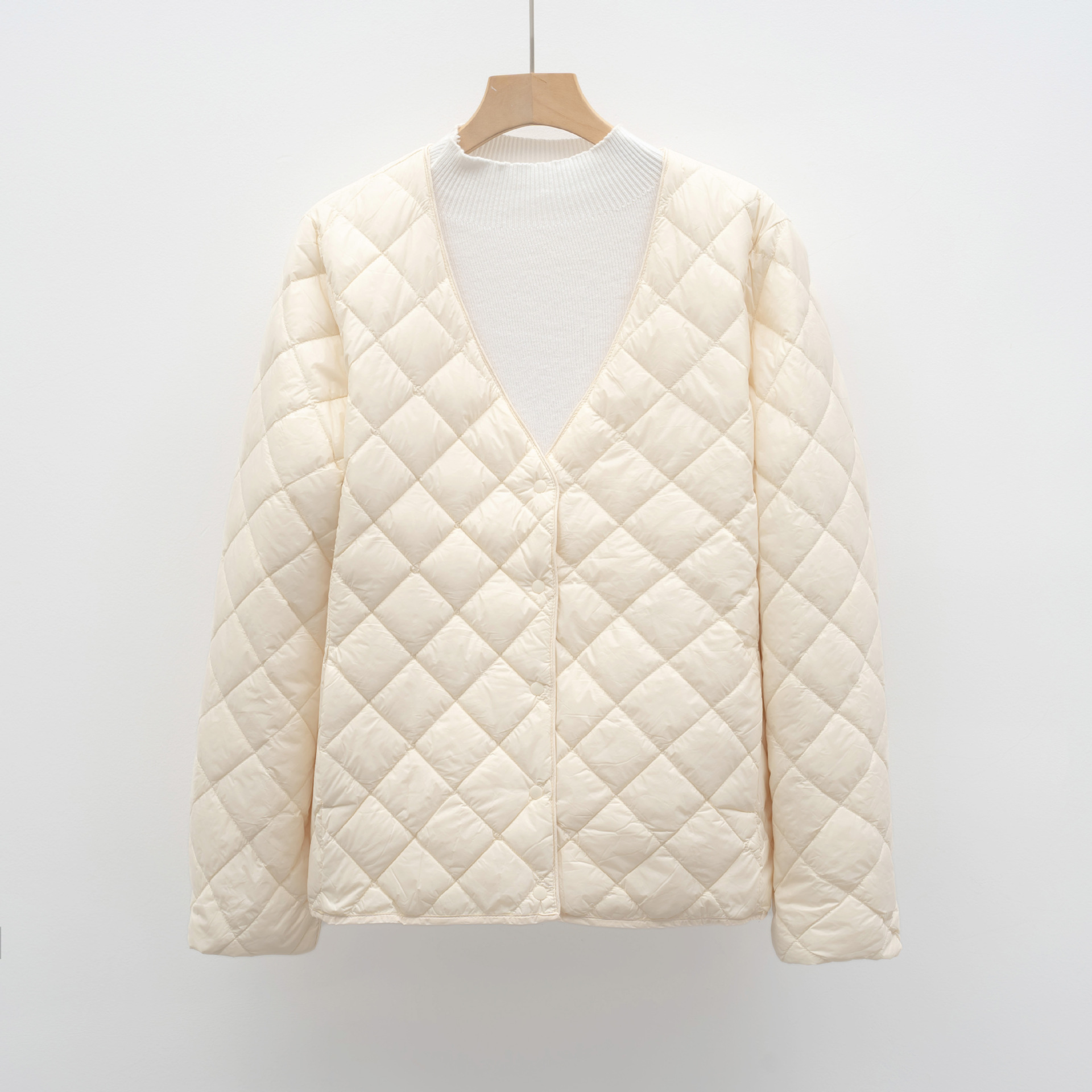 羽绒内胆新国标90绒秋冬轻薄羽绒服女V领内搭外穿外套 米色 3XL