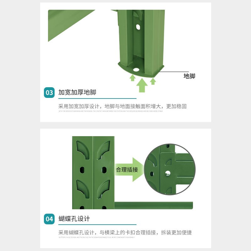 尔迈 仓储货架置物架货物仓库钢制中型展架 2*1*0.5m 300kg/层 军绿色