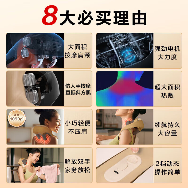 SKG颈椎按摩器肩颈按摩披肩斜方肌揉捏充电便携车载腰腿部枕头H5豪华款肩颈斜方肌揉高清大图