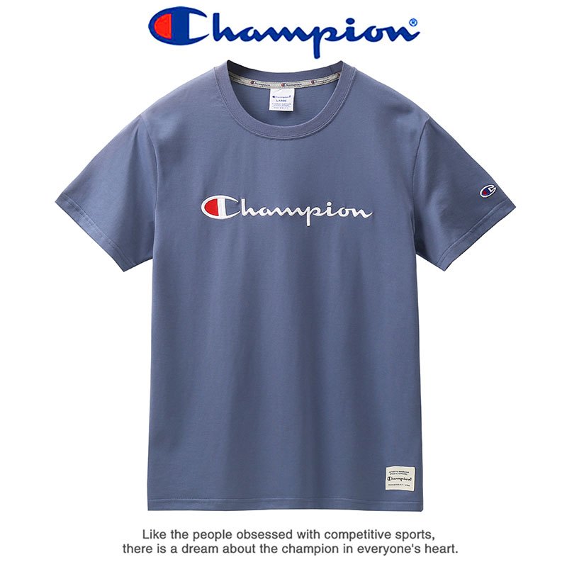Champion 冠军夏季刺绣圆领套头男士短袖T恤情侣休闲运动T恤女潮 C8-A204