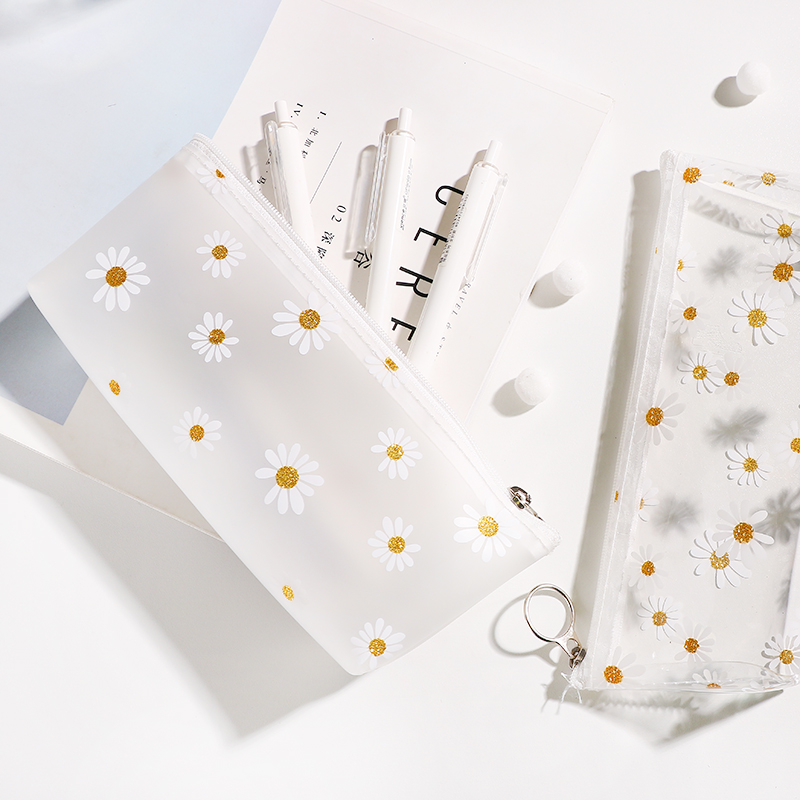 透明小清新笔袋 简约ins小雏菊创意高中生考试文具盒初中生可爱少女