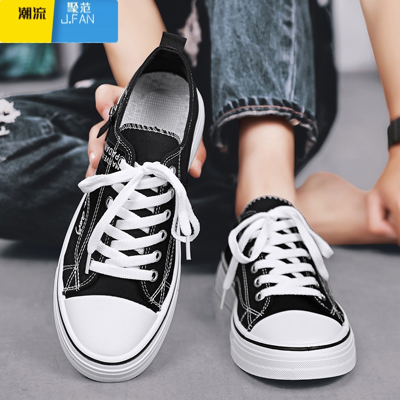 聚范男鞋夏季透气百搭学生经典布鞋运动休闲帆布鞋青少年软底平底板鞋高清大图