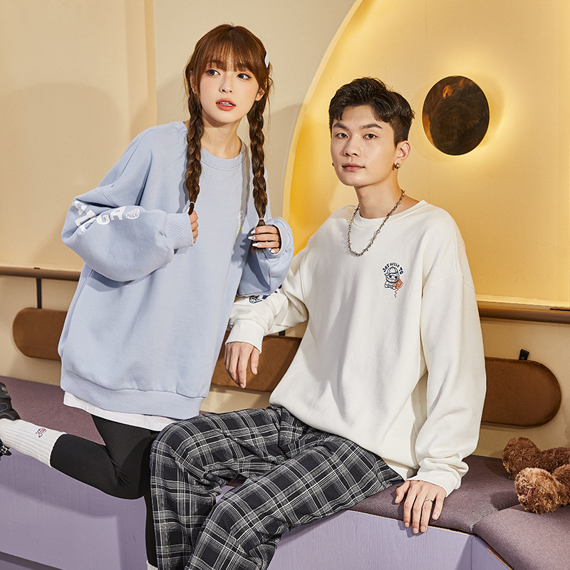 25折价107元唐狮春秋新款情侣卫衣男女情侣装圆领宽松薄款潮流ins外套