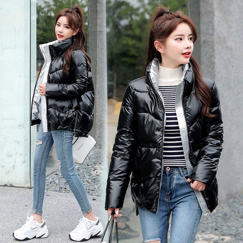 短款棉衣女2021新款冬装韩版宽松棉服亮面休闲立领小棉袄加厚外套莎丞图片